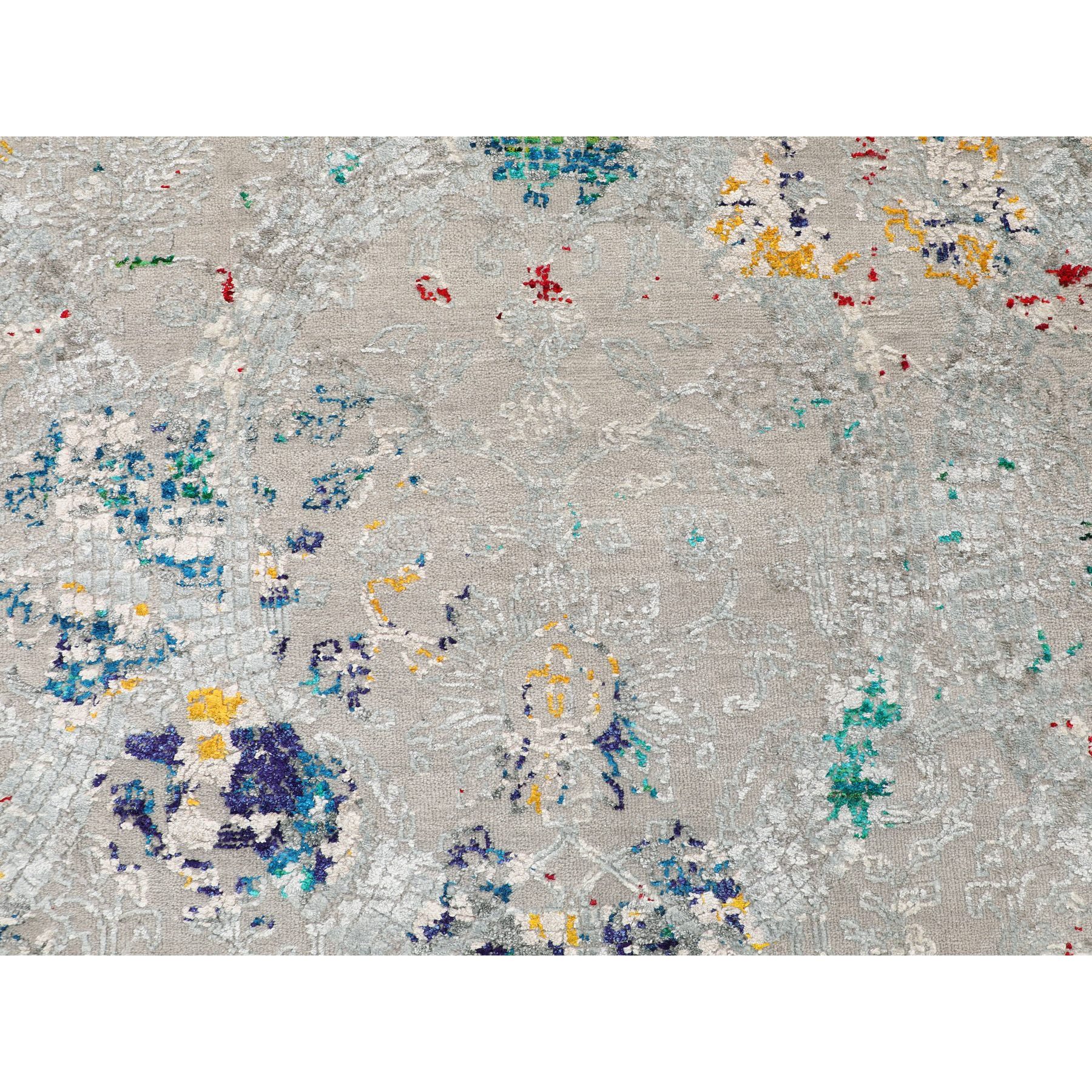 9'x12' Gray Sari Silk With Textured Wool Transitional Design Hand